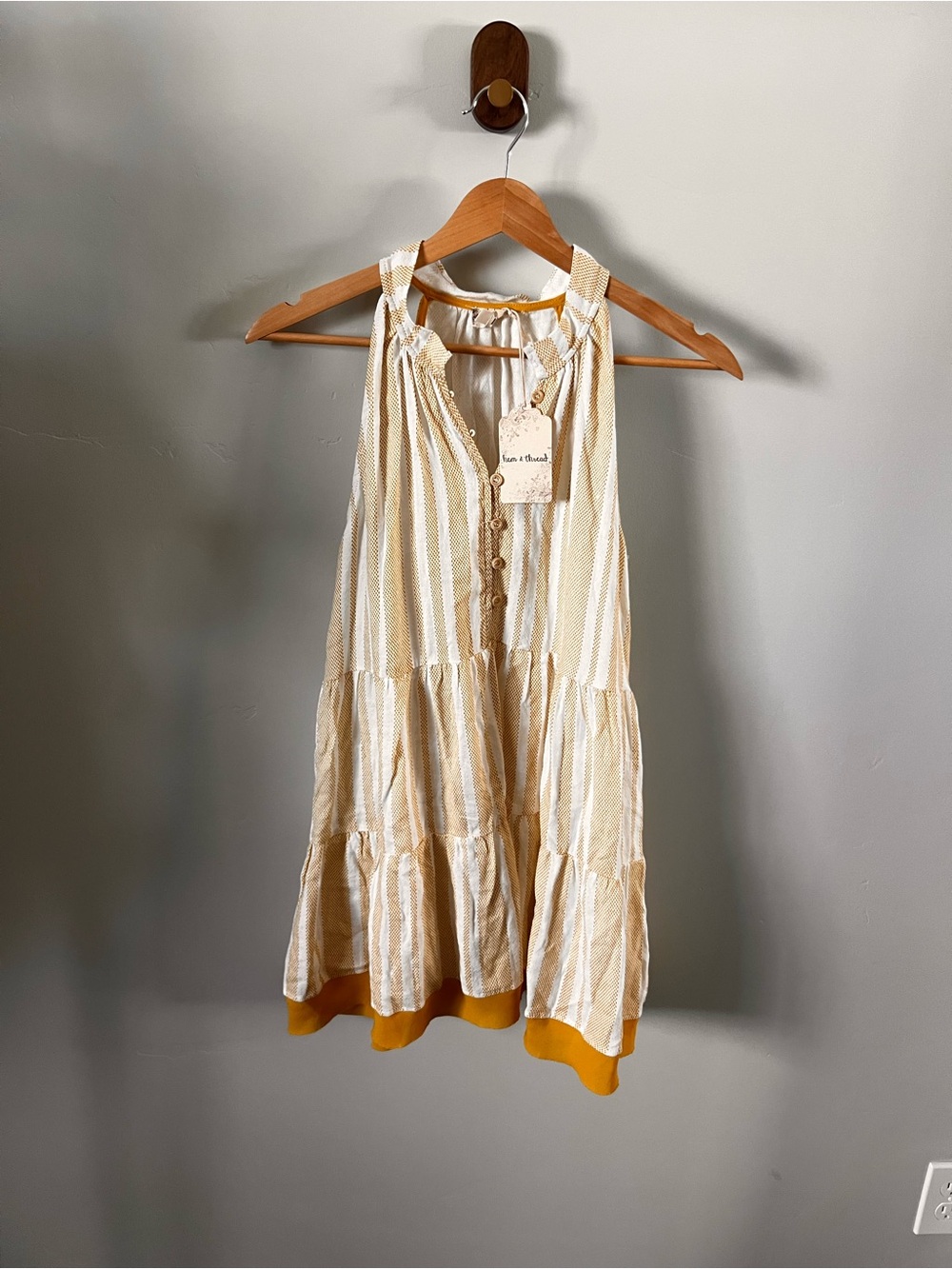 Hem + Thread Striped Halter Tiered Sundress in Cream and Mustard